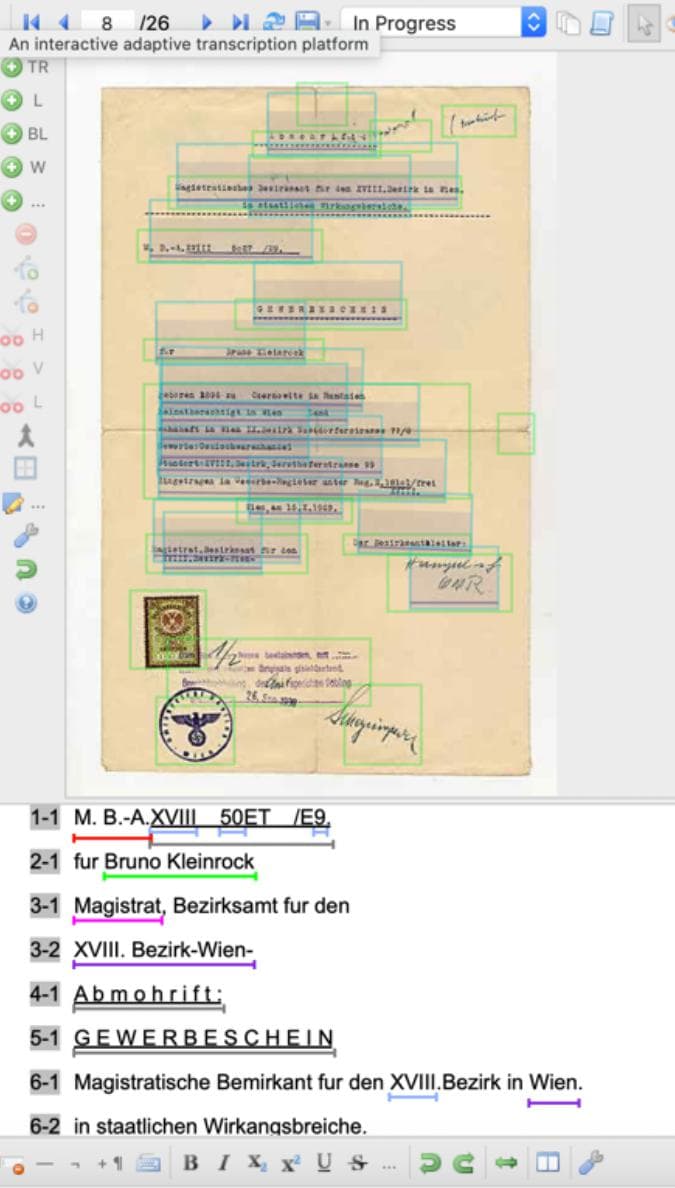 Voorbeeld van transcriptie van een oorlogsbrief in Transkribus